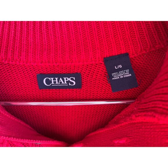 Chaps Red Cable Knit Button Up Sweater L/G 100% Cotton 32k - Picture 2 of 4
